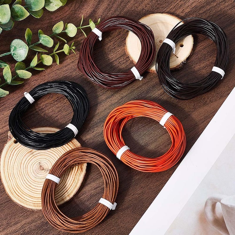 CALFOVERA 5 Colors 1MM Cowhide Round Leather Cord for Jewelry Making 54.68 Yards Thin Genuine Leather String Lace Cording Rope Braiding Strip Thread for Crafting Necklace Bracelets Wraps Beading - Image 3